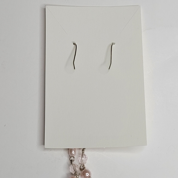 Pink and White with Chain Dangle Earrings - Picture 3 of 4